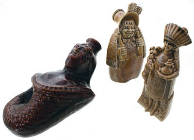 Schafer & Vater, Volkstedt Rudolstadt, Thuringia, Germany: Three Early 20th C. Ceramic Flasks