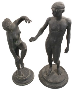 Unmarked: Two Solid Cast Bronze Figures