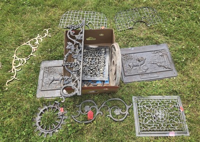 Assorted Makers: Lot Of Cast Iron Grates & Stove Panel