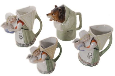 Schafer & Vater, Volkstedt Rudolstadt, Thuringia, Germany: Four Early 20th C. Ceramic Pitchers