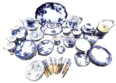 Ridgway's, Lonsdale, England: Set Of "Flow Blue" Tea Cups, Saucers