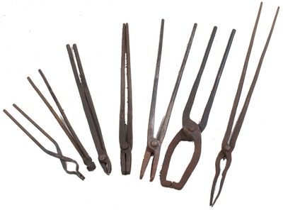 Unmarked: Seven Pairs Of Blacksmith Tongs