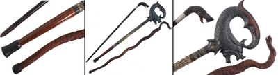 Assorted Makers: Three Carved Wooden Walking Sticks