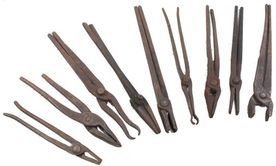 Unmarked: Eight Pairs Of Blacksmith Tongs