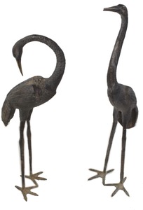 Unmarked: Pair Of Bronze Cranes