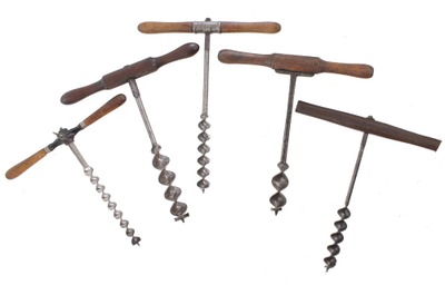 Assorted Makers: Stepped Set Of 5 "T" Auger Handles