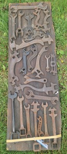 Assorted Makers: Display Board Of Cast Iron Wrenches