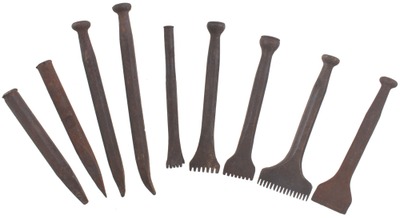 Assorted Makers: Wkg. Set Of Nine Stone Carving Chisel
