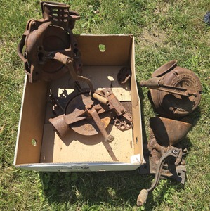 Assorted Makers: Four Cast Iron Benc Mount Corn Shellers