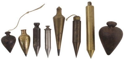 Unmarked: Lot Of Eight Brass & Iron Plumb Bobs