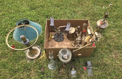 Assorted Makers: Lot Of Early Oil & Electric Lamps