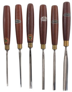 William Marples & Sons, Sheffield, England: Six Mahogany Hdl. Carving Tools