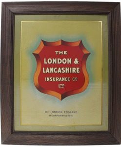 London & Lancashire Insurance Company, Ltd., London, England: Extra Clean Framed Tin Advertising Sign