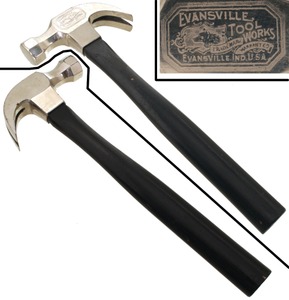 Evansville Tool Works, Evansville, Indiana, No. 1 1/2: Unused Ebonized Hdl. Carpenter's Hammer