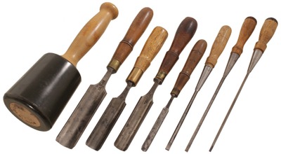 Buck Brothers, Millbury, Massachusetts: Stepped Set Of Four Tang Gouges