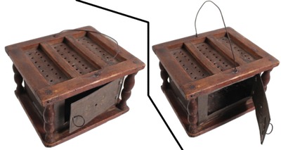 Unmarked: Early Pierced Tin & Wood Foot Warmer