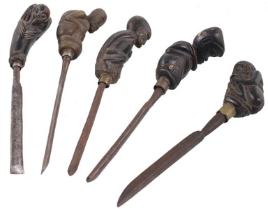 Unmarked: Set Of Five Carved Head Chisels