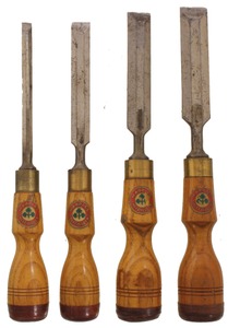 William Marples & Sons, Sheffield, England: Stepped Set Of Four Bevel Edge Chisels