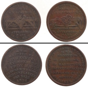 S.B. Schenck, Attleboro, Massachusetts: 1834 Promotional Coi For Planing Machine