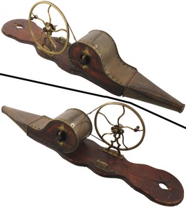 Unmarked: Early Brass & Walnut Fireplace Blower