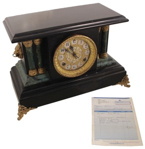 Sessions Clock Company, Forestville, Connecticut: Black Enamel Finish Mantel Clock