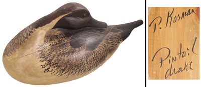 P. Korman: Mkr. Signed Pintail Drake Duck Decoy