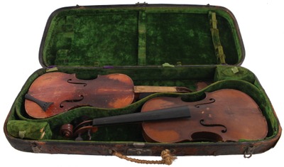 Unmarked: Two Incomplete Violins In Leather C