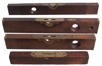 Davis Level & Tool Company, Springfield, Massachusetts: Four Early Rosewood & Mahogany Levels