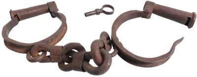 Unmarked: Pair Of Early Hand Forged Handcuffs