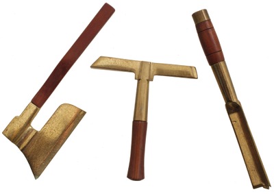 Unmarked: Three Miniature Brass &mahogany Tool