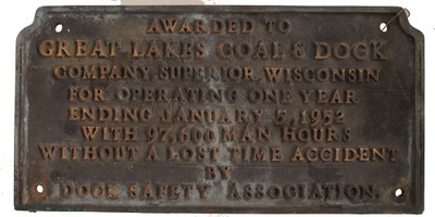 Dock Safety Association, Duluth, Minnesota: Cast Bronze Award Sign