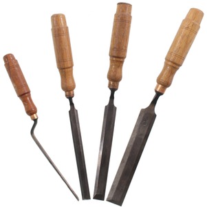 Buck Brothers, Millbury, Massachusetts: Stepped Set Of Four Crank Neck Chisels