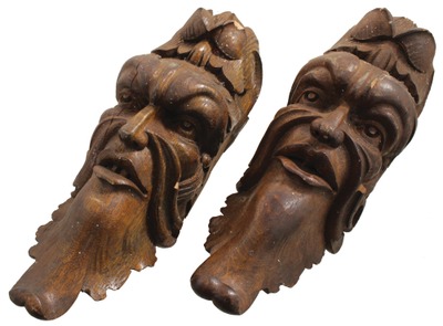 Unmarked: Pair Of Carved Furniture Ornaments