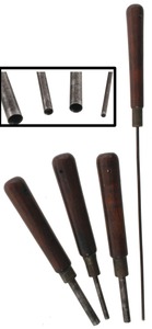 Unmarked: Three Top Hdwd. Hdl. Leather Tools