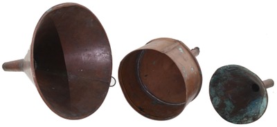 Unmarked: Three Early Type Copper Funnels