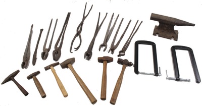 Assorted Makers: Lot Of Blacksmith Tongs & Hammers