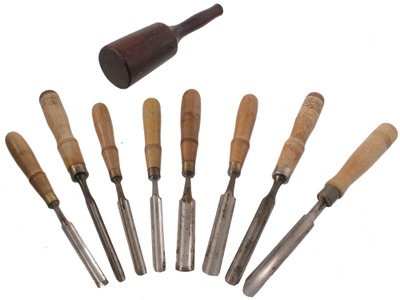 Buck Brothers, Millbury, Massachusetts: Wkg. Set Of Eight Tang Gouges