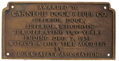 Dock Safety Association, Duluth, Minnesota: Cast Bronze Award Sign
