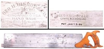Geo. H. Bishop & Company, Cincinnati, Ohio, No. 10: Patent Depth Stop Saw