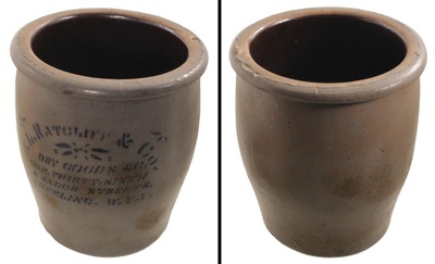 D.L. Ratcliff & Company, Wheeling, West Virginia: Early 1/2" Gallon Advertising Crock