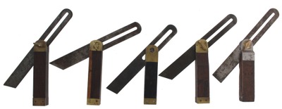 Assorted Makers: Coll. Of Five 6" Sliding "T" Bevels