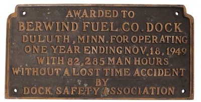 Dock Safety Association, Duluth, Minnesota: Cast Bronze Award Sign