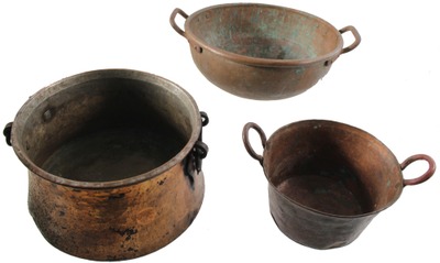 Assorted Makers: Three Brass & Copper Cooking Vessels
