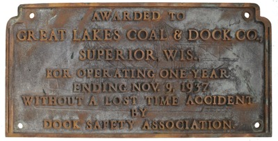 Dock Safety Association, Duluth, Minnesota: Cast Bronze Award Sign