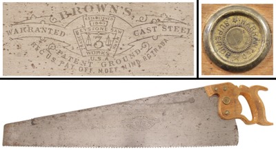 Keystone Saw Works, Philadelphia, Pennsylvania, No. 3: "Brown's" 8 Point Crosscut Saw