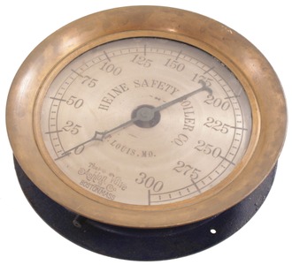 Heine Safety Boiler Company, St. Louis, Missouri: Early Brass & Iron Steam Pressure Gauge
