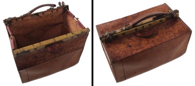 Unmarked: Early Brass & Leather Satchel