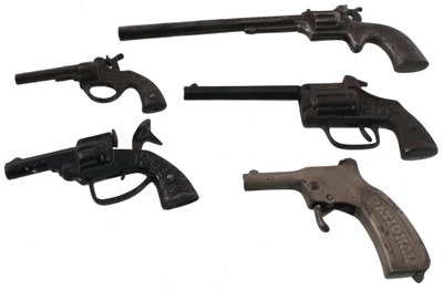 Assorted Makers: Five Cast Iron Cap Pistols