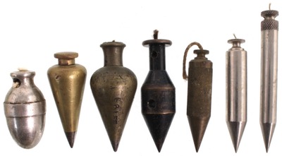 Assorted Makers: Lot Of Seven Brass & Iron Plumb Bobs