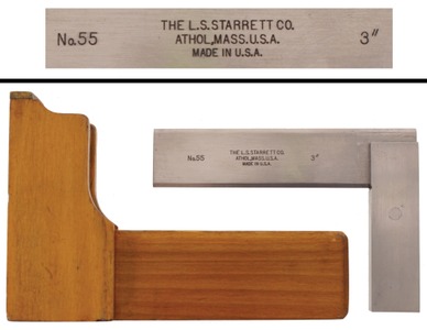 L.S. Starrett Company, Athol, Massachusetts, No. 55: Unused 3" Blade Ungrad. Try Square